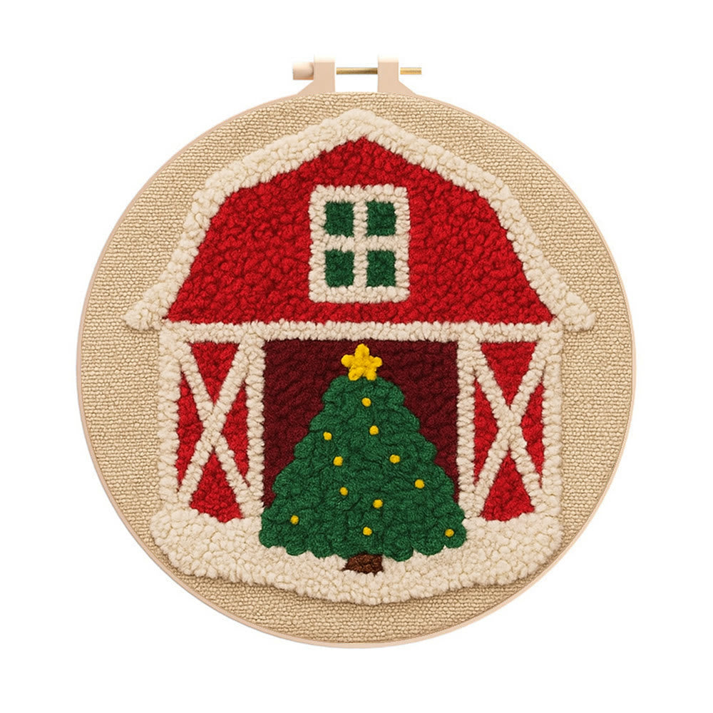 Christmas House Punch Needle Kit - Personalized Holiday Ornament | Home Hanging Art - 8 inch Hoop Kit - image 0
