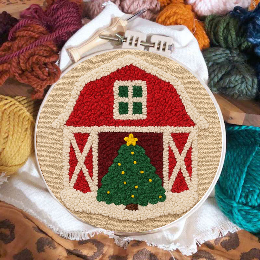 Christmas House Punch Needle Kit - Personalized Holiday Ornament | Home Hanging Art - image 1