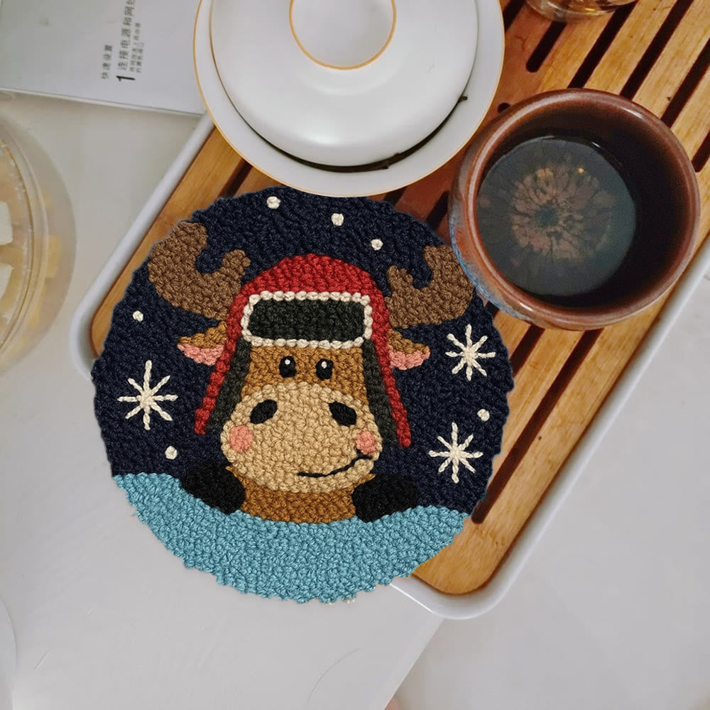  Cute Elk Punch Needle Kit - Handmade Animal Art | Perfect Holiday Gift - 5 inch Coaster Kit - image 10