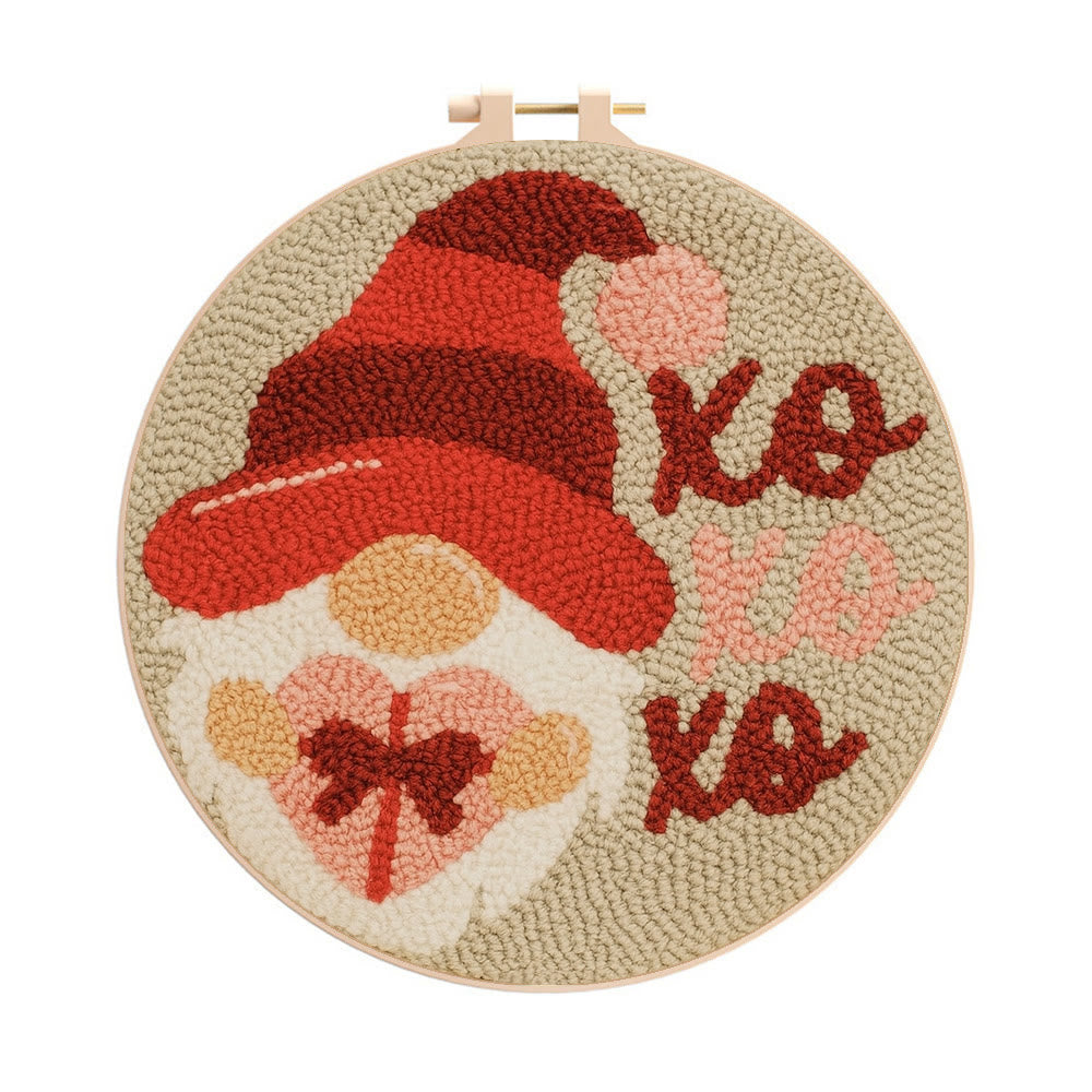 Happy Gnome Punch Needle Kit - Unique Christmas Craft | Handmade Decor For Home - 8 inch Hoop Kit - image 0
