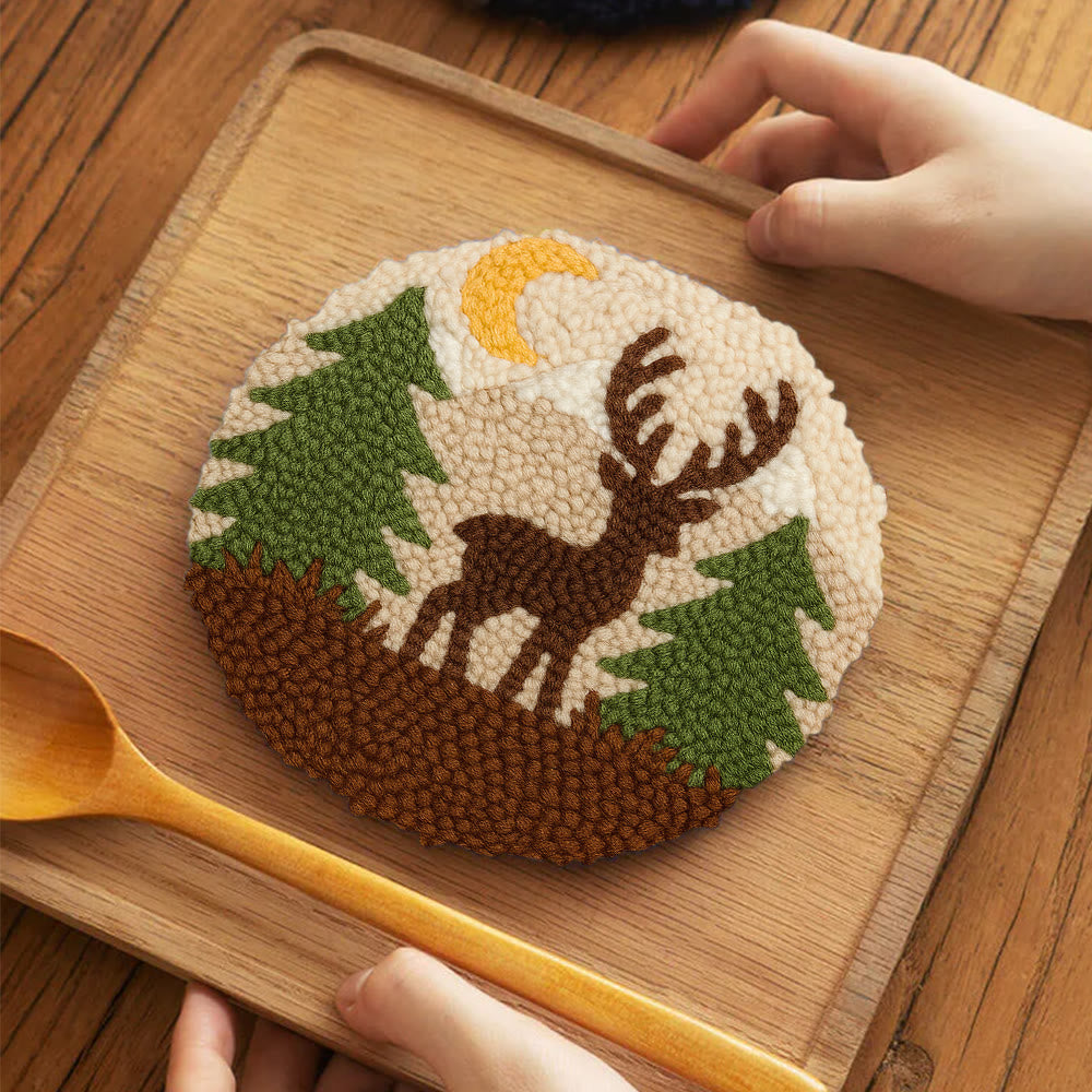 Deer In Forest Punch Needle Kit - Landscape Handmade Collection | Perfect Room Decoration - 5 inch Coaster Kit - image 9