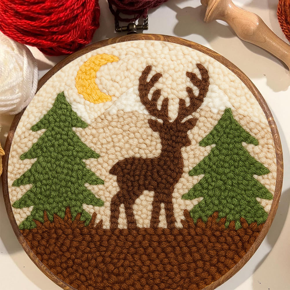 Deer In Forest Punch Needle Kit - Landscape Handmade Collection | Perfect Room Decoration - image 1
