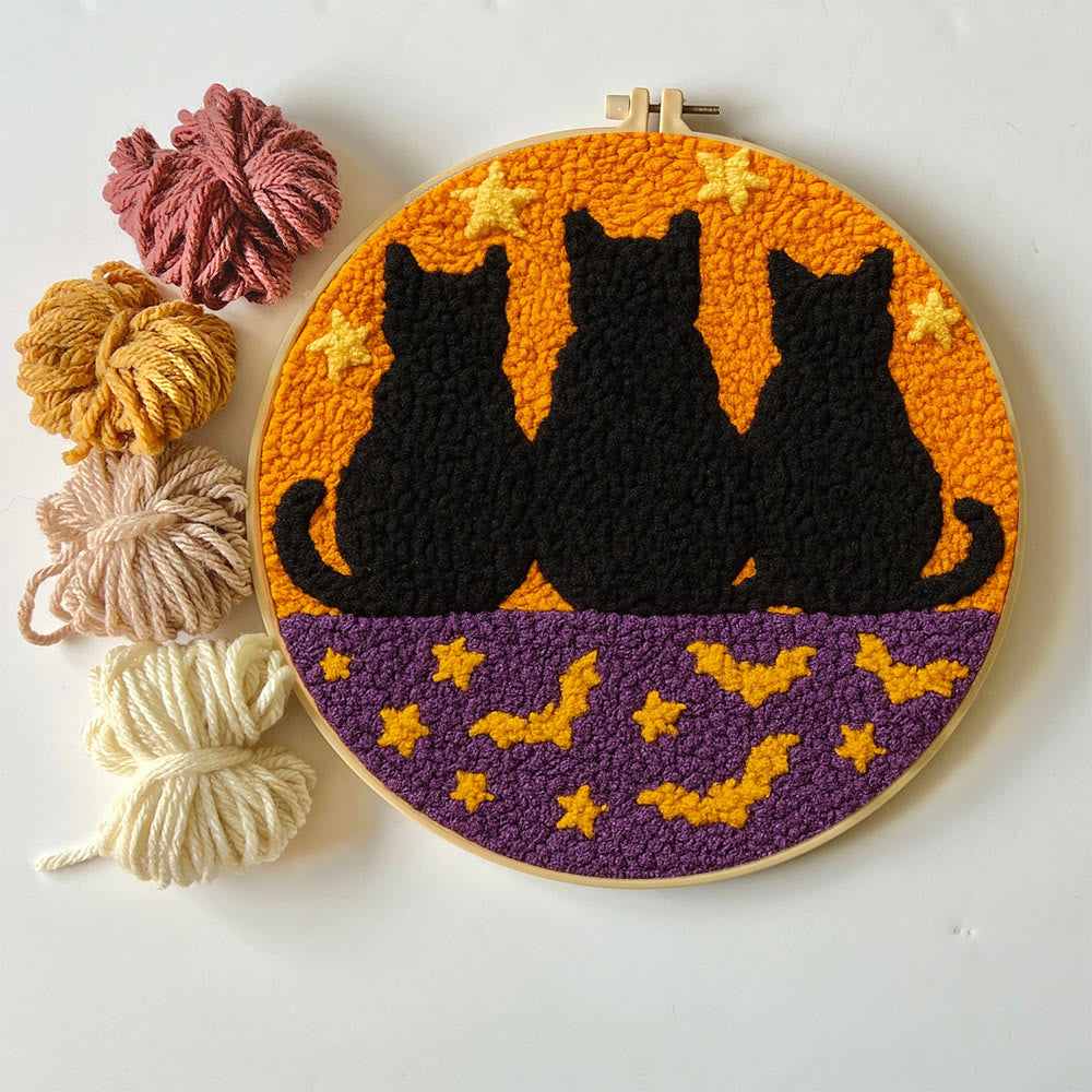 Black Cat Family Punch Needle Kit - Halloween Handmade Craft | Nice Artwork For Home Hanging - image 5