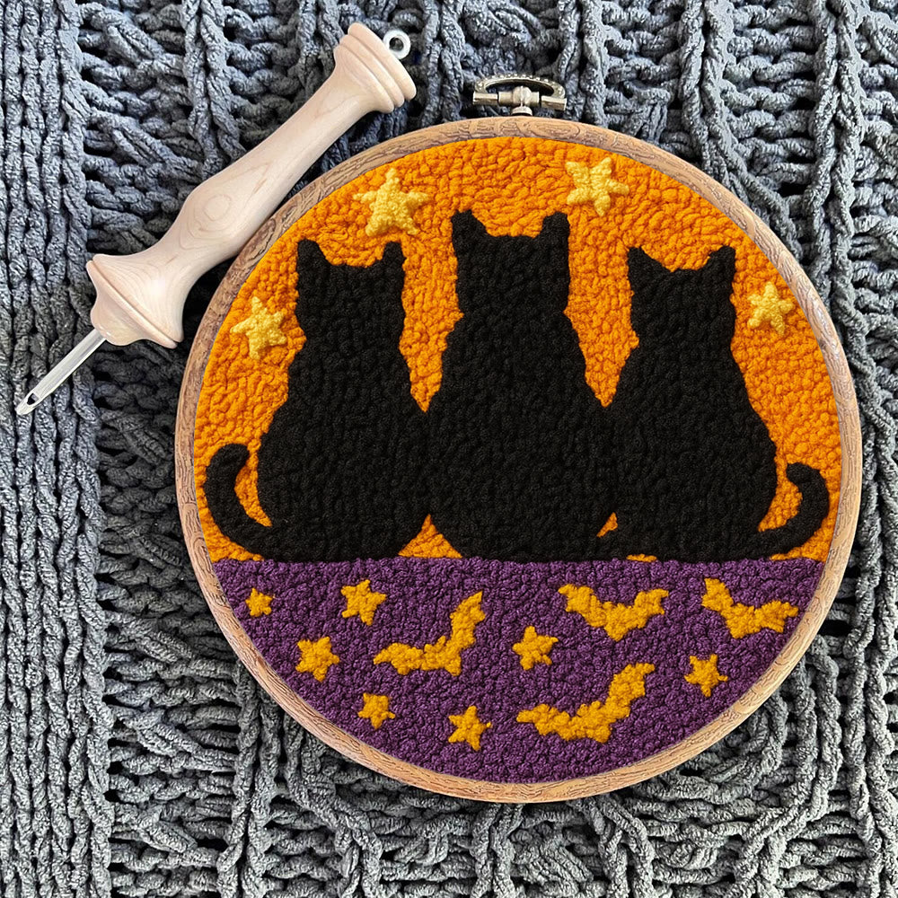Black Cat Family Punch Needle Kit - Halloween Handmade Craft | Nice Artwork For Home Hanging - image 9