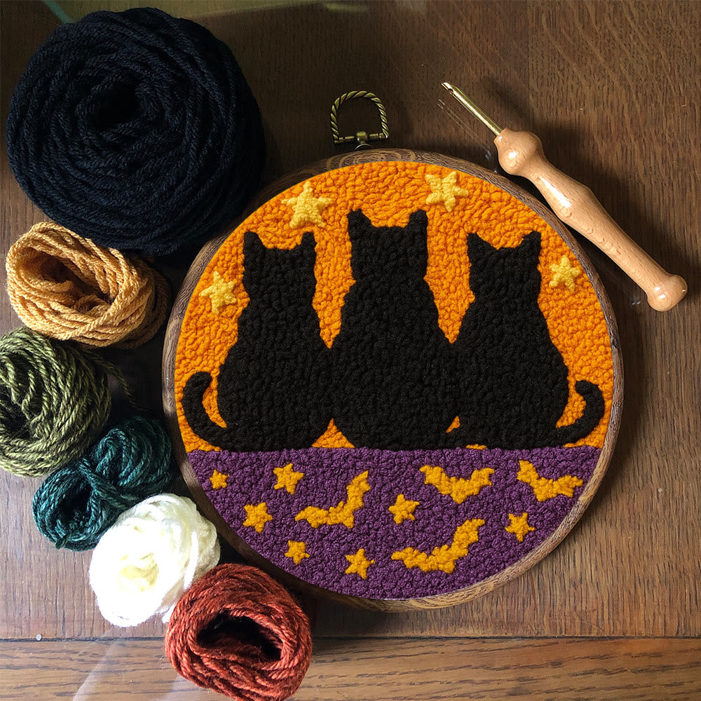Black Cat Family Punch Needle Kit - Halloween Handmade Craft | Nice Artwork For Home Hanging - image 8