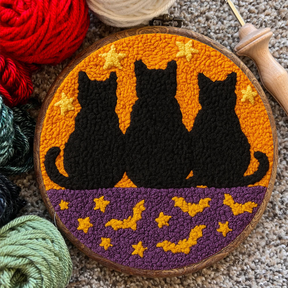 Black Cat Family Punch Needle Kit - Halloween Handmade Craft | Nice Artwork For Home Hanging - image 4