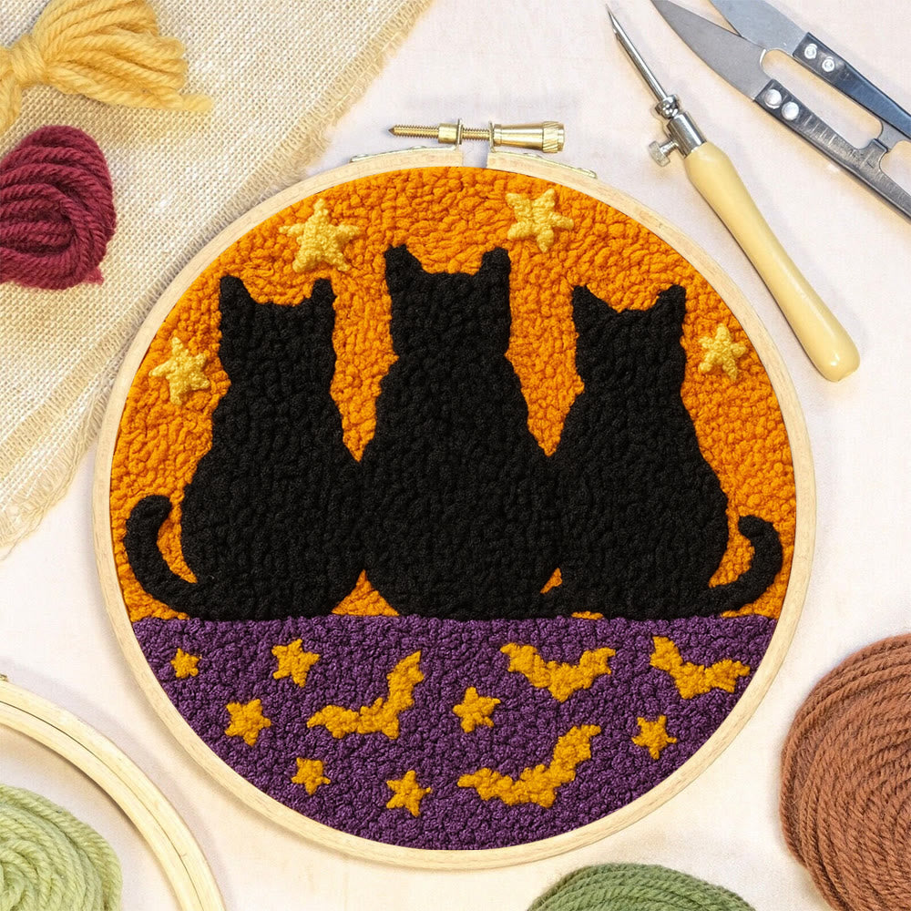 Black Cat Family Punch Needle Kit - Halloween Handmade Craft | Nice Artwork For Home Hanging - image 6