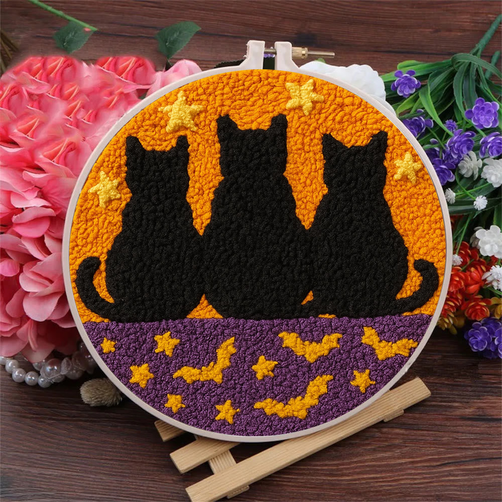 Black Cat Family Punch Needle Kit - Halloween Handmade Craft | Nice Artwork For Home Hanging - image 2