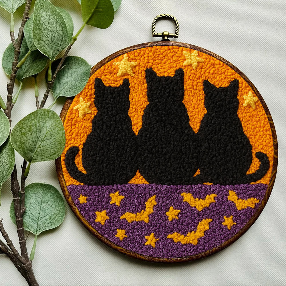 Black Cat Family Punch Needle Kit - Halloween Handmade Craft | Nice Artwork For Home Hanging - image 3