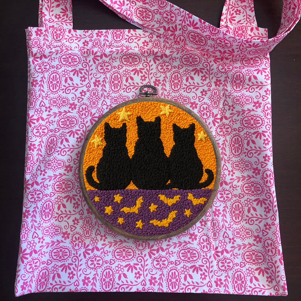 Black Cat Family Punch Needle Kit - Halloween Handmade Craft | Nice Artwork For Home Hanging - image 7