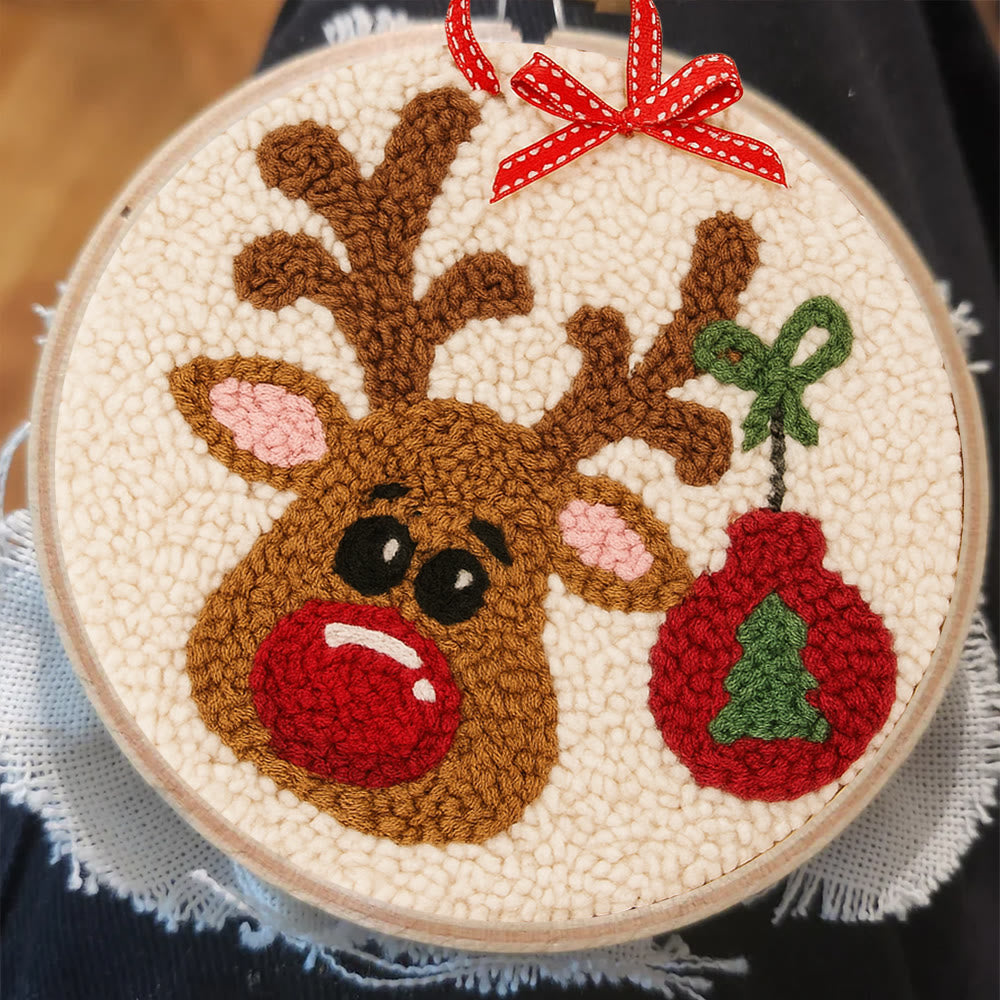 Lovely Reindeer Punch Needle Kit - Christmas Hoop Art | Diy Handmade Collection - image 5