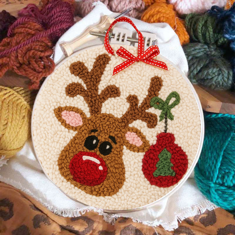 Lovely Reindeer Punch Needle Kit - Christmas Hoop Art | Diy Handmade Collection - image 3