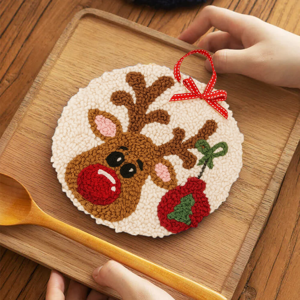 Lovely Reindeer Punch Needle Kit - Christmas Hoop Art | Diy Handmade Collection - image 11