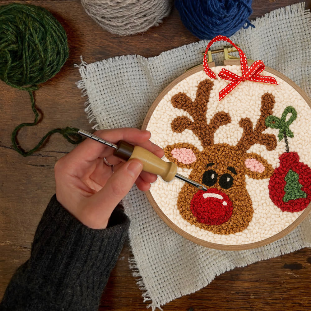 Lovely Reindeer Punch Needle Kit - Christmas Hoop Art | Diy Handmade Collection - image 2