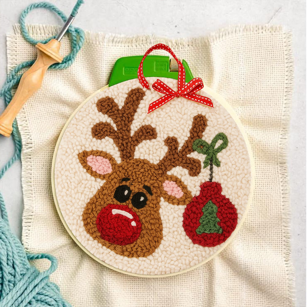 Lovely Reindeer Punch Needle Kit - Christmas Hoop Art | Diy Handmade Collection - image 4