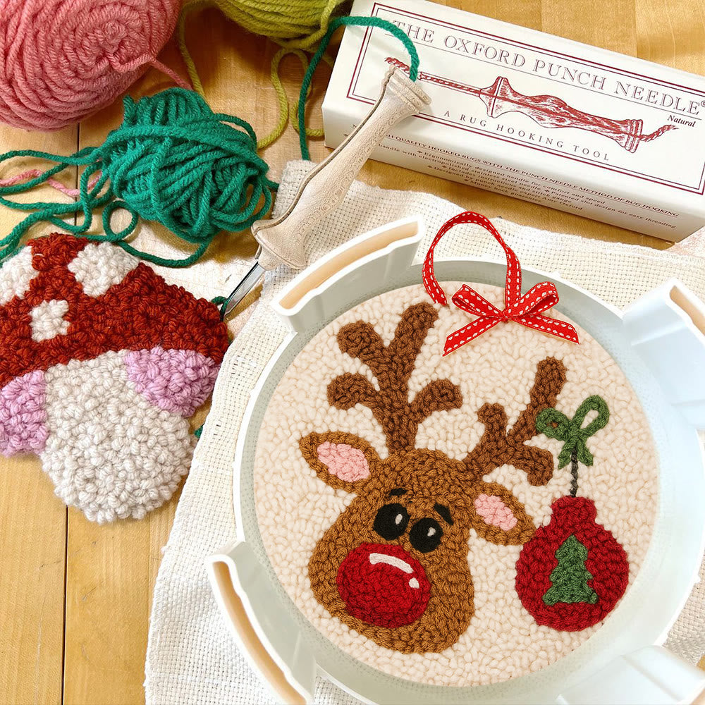 Lovely Reindeer Punch Needle Kit - Christmas Hoop Art | Diy Handmade Collection - image 1