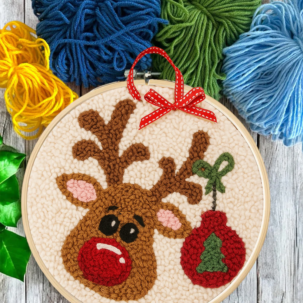 Lovely Reindeer Punch Needle Kit - Christmas Hoop Art | Diy Handmade Collection - image 9