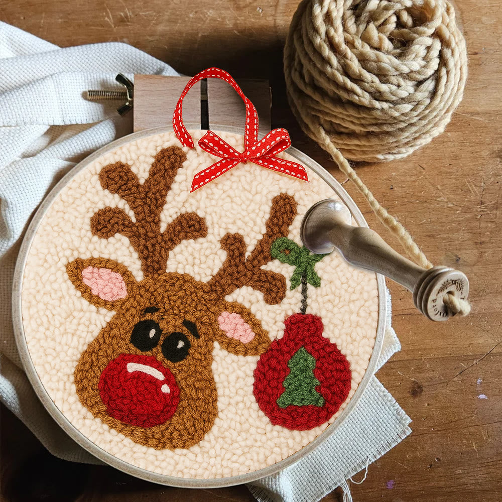 Lovely Reindeer Punch Needle Kit - Christmas Hoop Art | Diy Handmade Collection - image 8