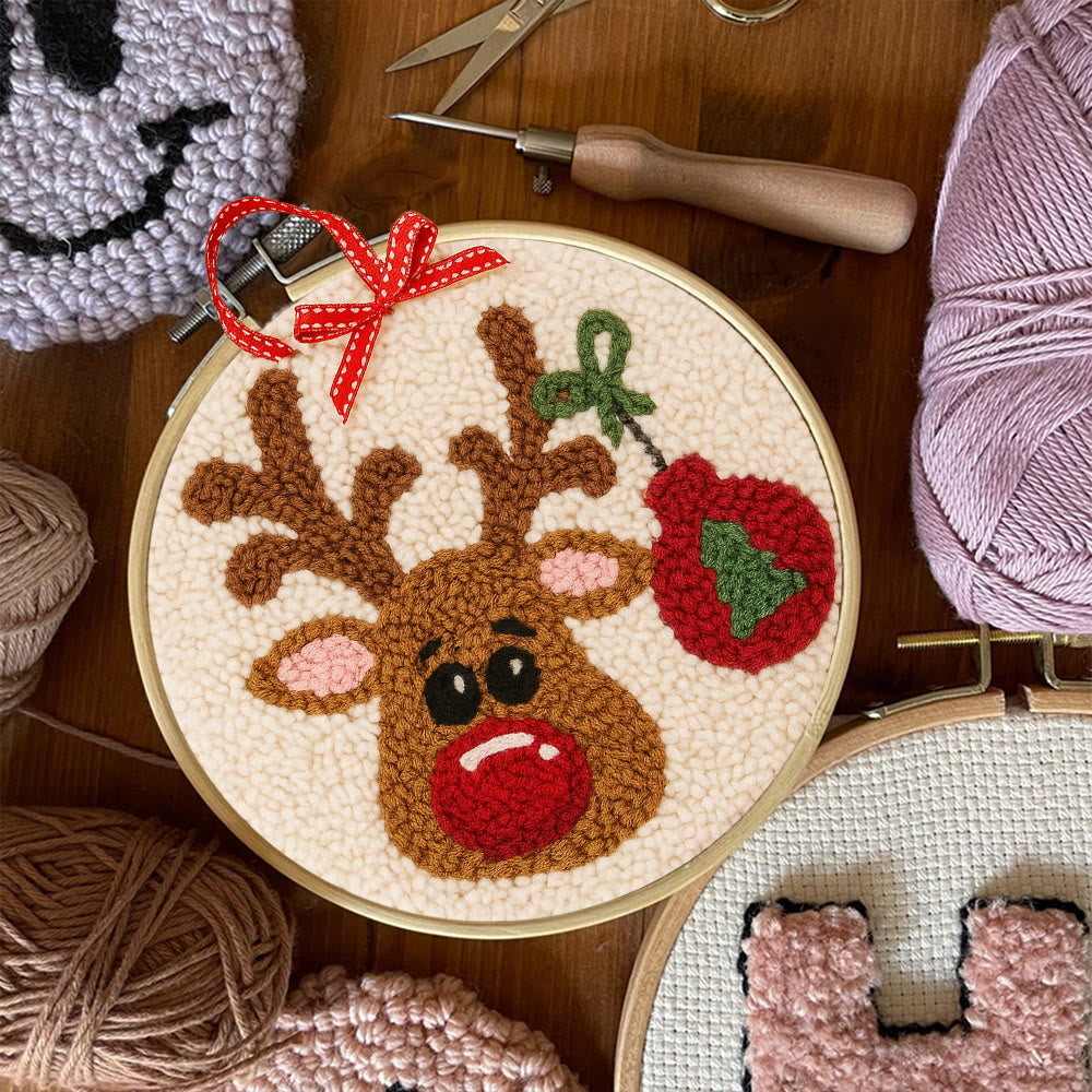 Lovely Reindeer Punch Needle Kit - Christmas Hoop Art | Diy Handmade Collection - image 6