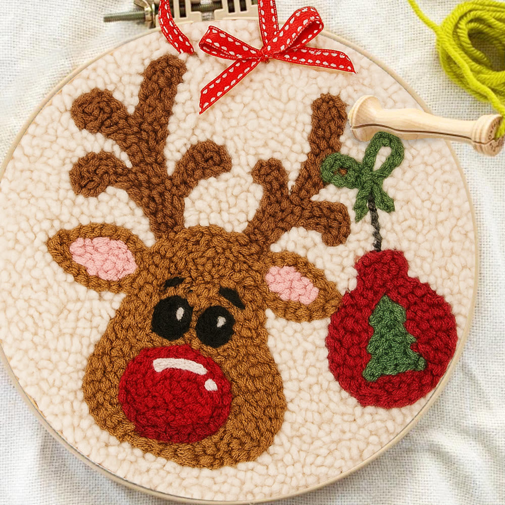Lovely Reindeer Punch Needle Kit - Christmas Hoop Art | Diy Handmade Collection - image 7