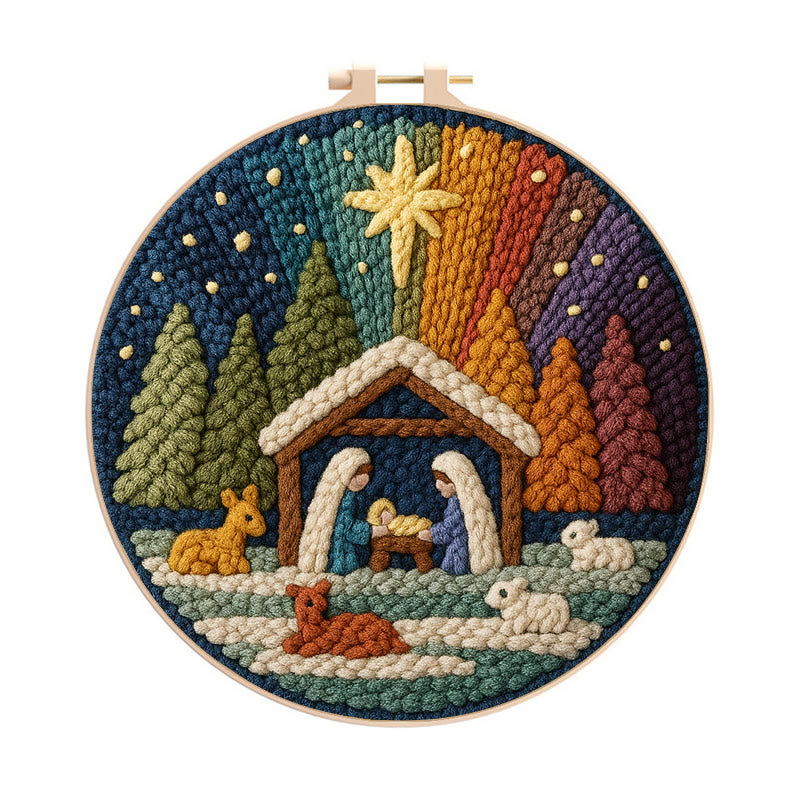 Christmas Aurora Punch Needle Kit - Diy Nativity Handicraft | Unique Christmas Art  - 8 inch Hoop Kit - image 0