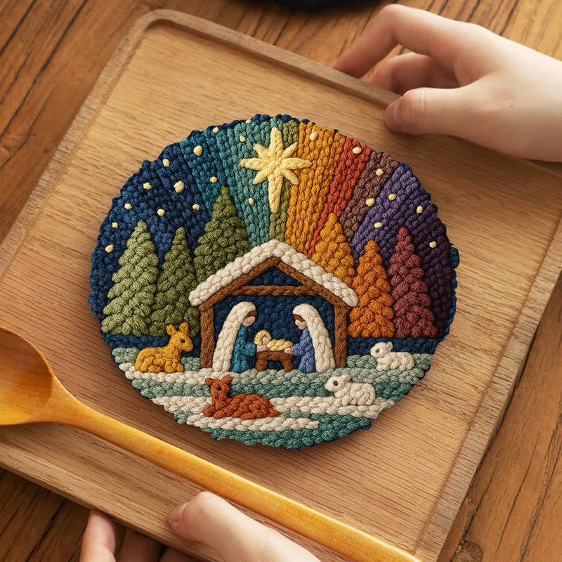 Christmas Aurora Punch Needle Kit - Diy Nativity Handicraft | Unique Christmas Art  - 5 inch Coaster Kit - image 11