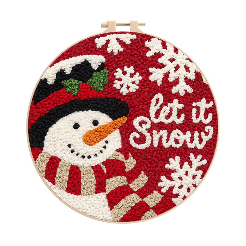 Happy  Snowman Punch Needle Kit - Diy Christmas Collection | Christmas Tree Hanging Art  - 8 inch Hoop Kit - image 0