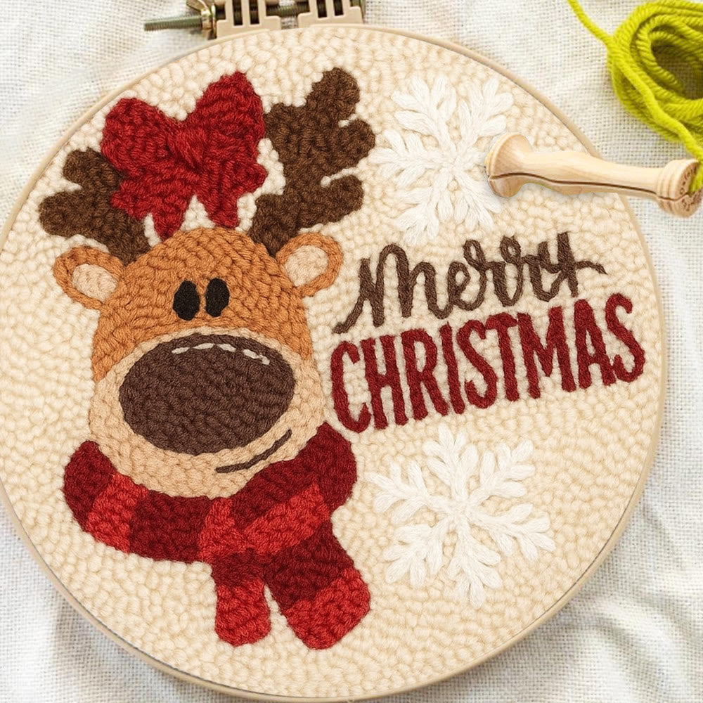 Adorable Reindeer Punch Needle Kit - Handmade Christmas Gift | Beginner Yarn Craft  - image 1