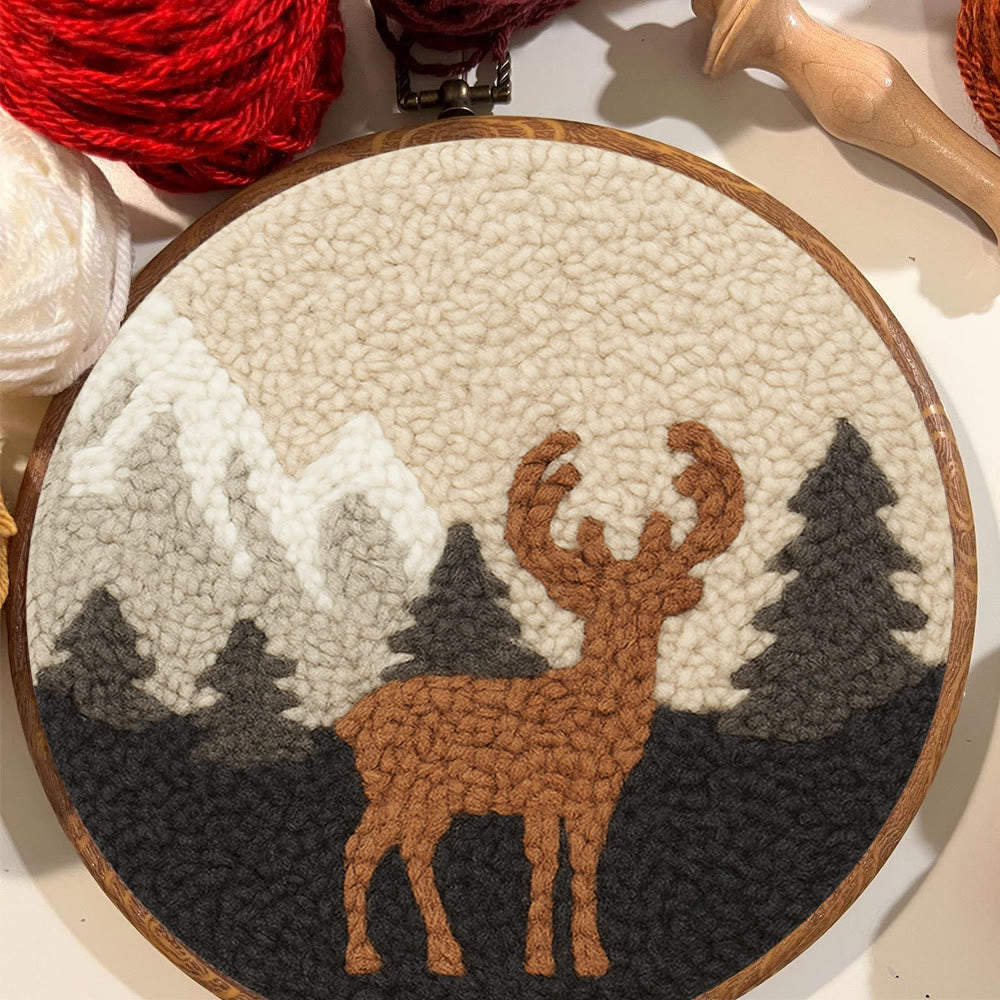  Lonely Deer Punch Needle Kit - Animal Hoop Art | Beginner Needle Craft  - image 1