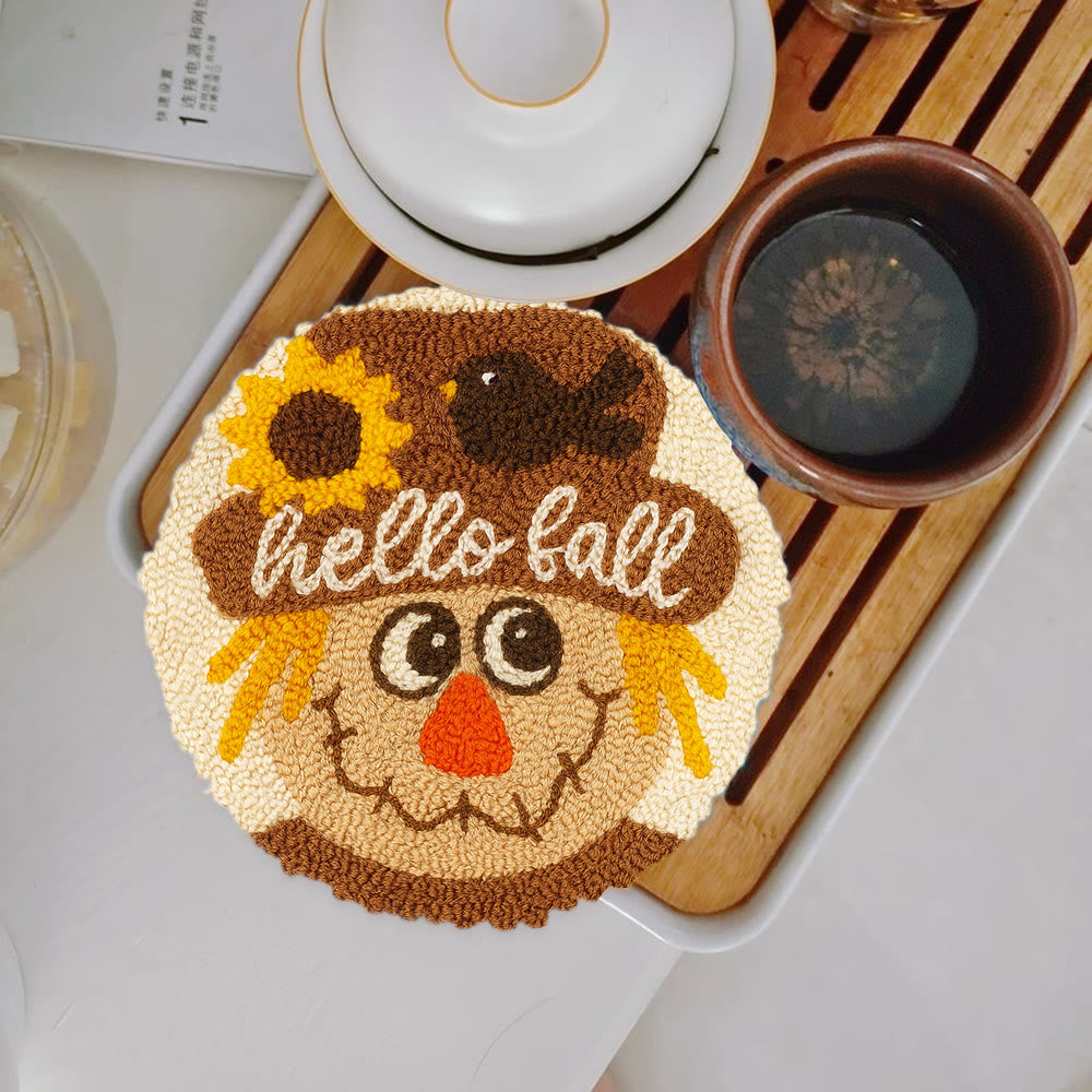 Fall Scarecrow Punch Needle Kit - Autumn Home Ornament | Diy Hanging Art - 5 inch Coaster Kit - image 12