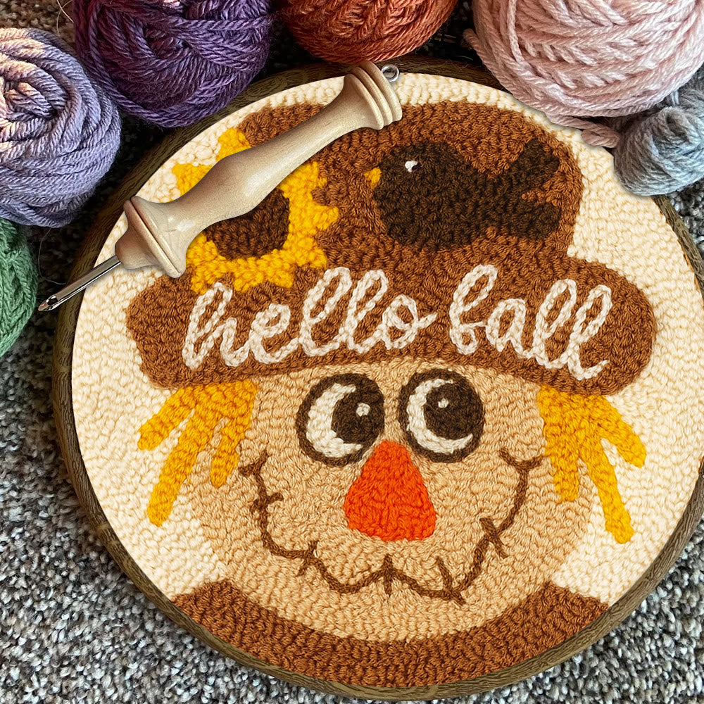 Fall Scarecrow Punch Needle Kit - Autumn Home Ornament | Diy Hanging Art - image 1