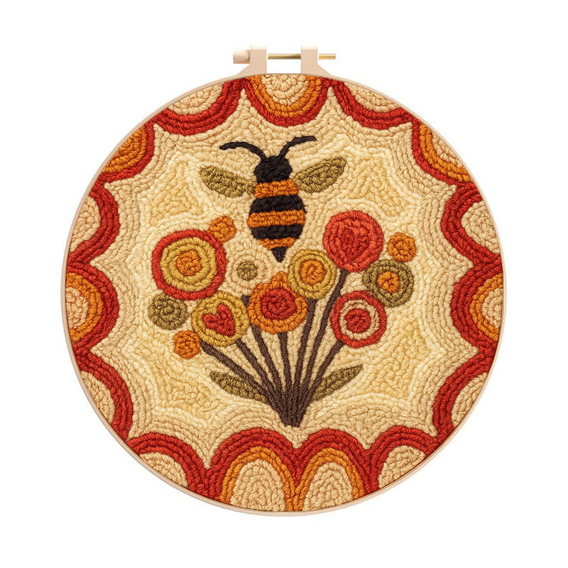  Little Bee Punch Needle Kit - Diy Needlework For Beginner | Unique Wall Hanging  - 8 inch Hoop Kit - image 0