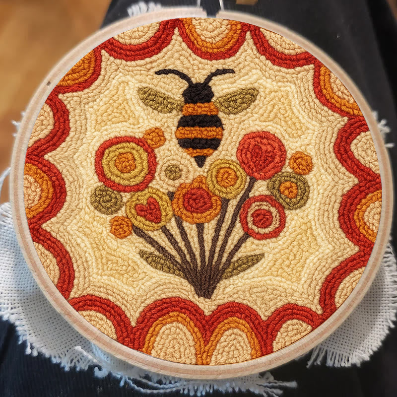  Little Bee Punch Needle Kit - Diy Needlework For Beginner | Unique Wall Hanging  - image 1