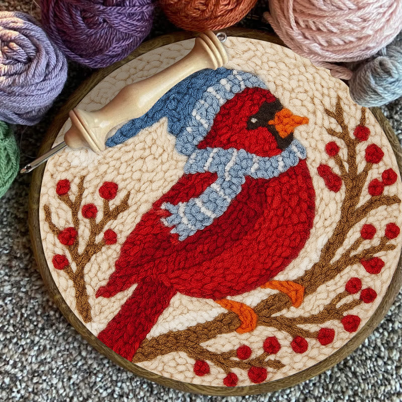 Winter Cardinal Bird Punch Needle Kit - Christmas Gift For Craft Lover | Holiday Home Decor  - image 1
