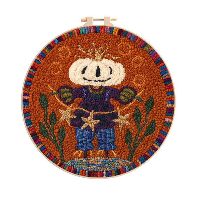 Pumpkin Scarecrow Punch Needle Kit - Creative Holiday Craft | Nice Gift For Home Decor - 8 inch Hoop Kit - image 0