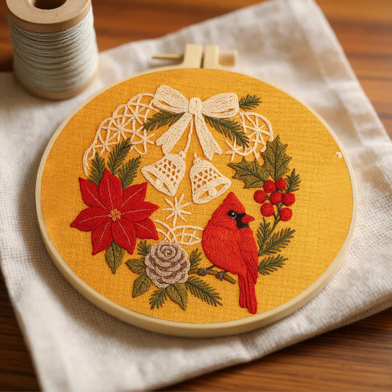 Rubbyoo Embroidery Kit - Christmas Celebration | Cardinal Bird Handicraft | Decorative Hoop Art - image 2