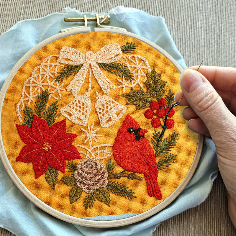 Rubbyoo Embroidery Kit - Christmas Celebration | Cardinal Bird Handicraft | Decorative Hoop Art - image 4