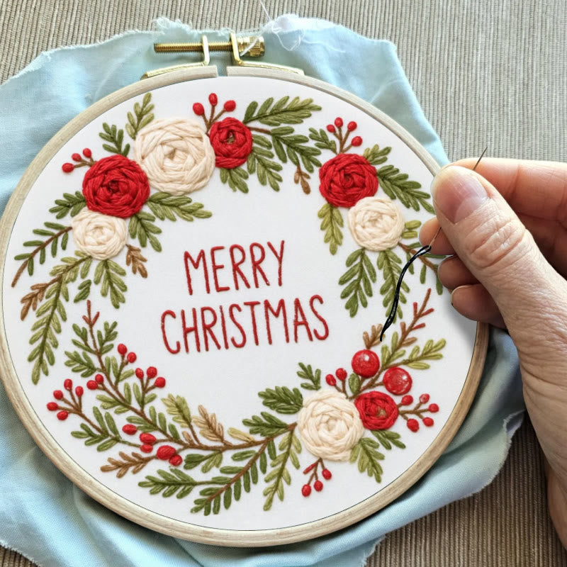 Rubbyoo Embroidery Kit - Christmas Wreath | Floral Christmas Craft | Diy Ornament Art - image 2
