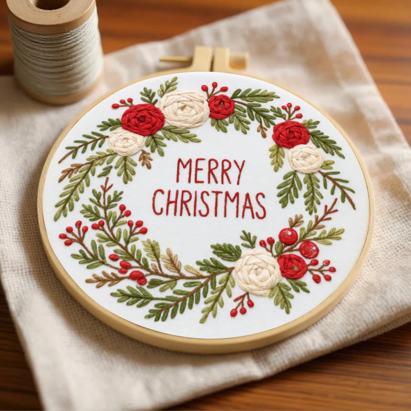 Rubbyoo Embroidery Kit - Christmas Wreath | Floral Christmas Craft | Diy Ornament Art - image 4