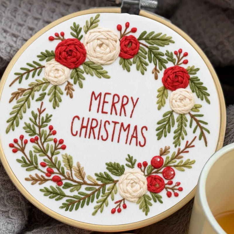 Rubbyoo Embroidery Kit - Christmas Wreath | Floral Christmas Craft | Diy Ornament Art - image 1