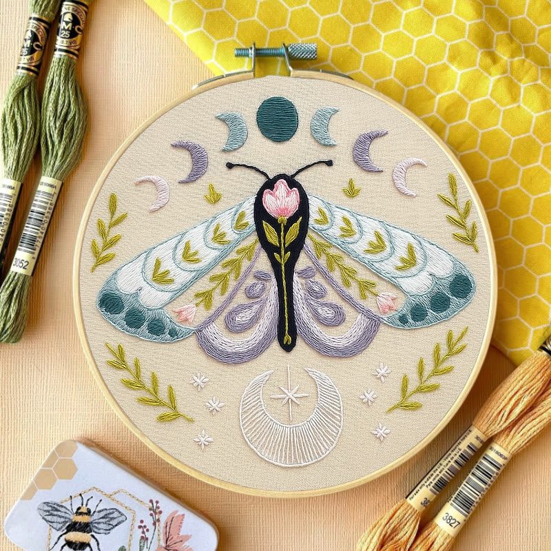 Rubbyoo Embroidery Kit - Celestial Lunar Moth | Creative Handmade Craft | Unique Hanging Ornament - image 1