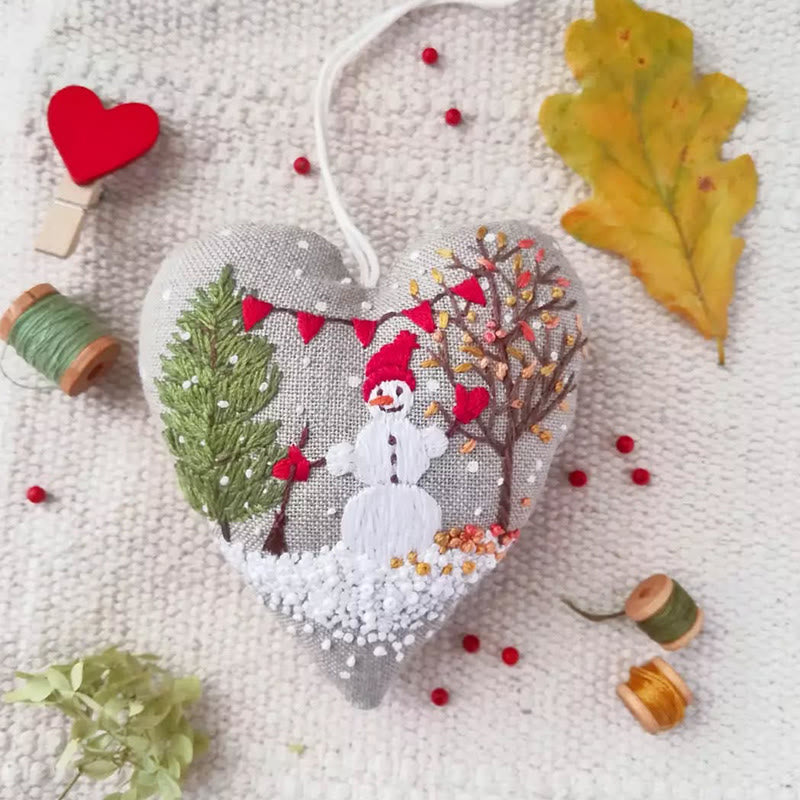 Rubbyoo Heart Embroidery Kit - Making Snowman | Unique Winter Craft | Christmas Hanging Decoration - 6 inches hoop kit - image 0