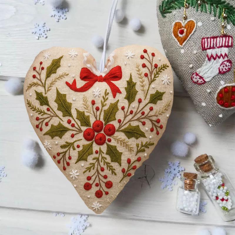 Rubbyoo Heart Embroidery Kit - Holly Leaves | Christmas Heart Hanging | Creative Home Ornament  - image 1