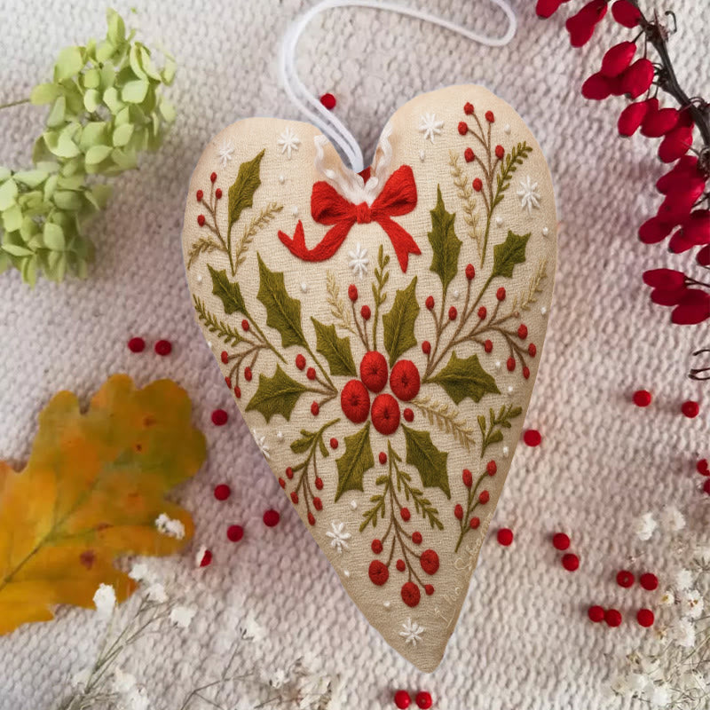 Rubbyoo Heart Embroidery Kit - Holly Leaves | Christmas Heart Hanging | Creative Home Ornament  - image 6