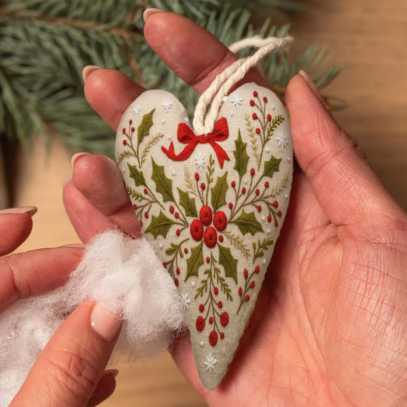 Rubbyoo Heart Embroidery Kit - Holly Leaves | Christmas Heart Hanging | Creative Home Ornament  - image 4