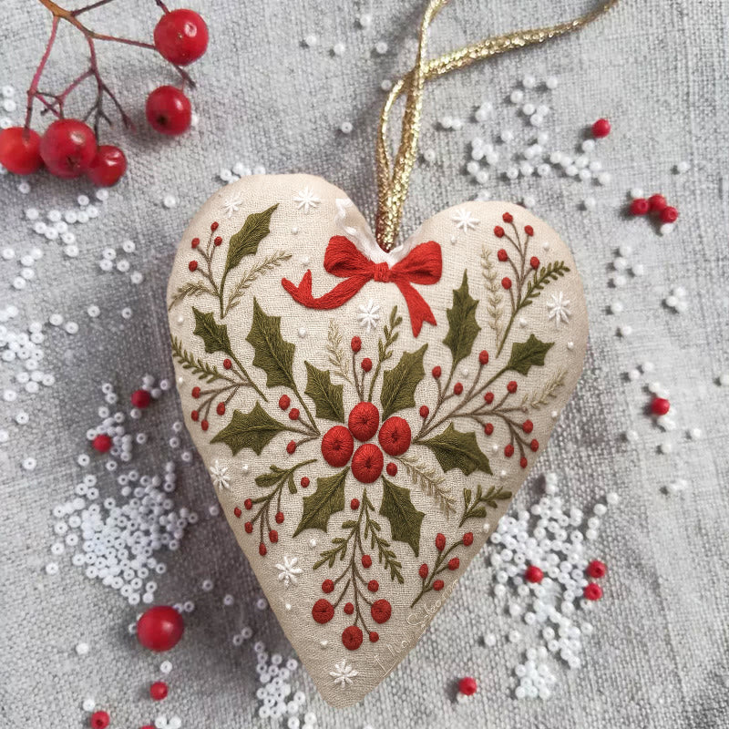 Rubbyoo Heart Embroidery Kit - Holly Leaves | Christmas Heart Hanging | Creative Home Ornament  - image 3