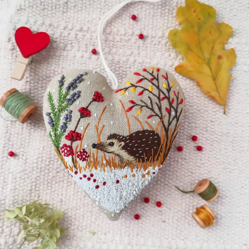 Rubbyoo Heart Embroidery Kit - Little Hedgehog | Winter Home Decor | Diy Animal Craft - 6 inches hoop kit - image 0