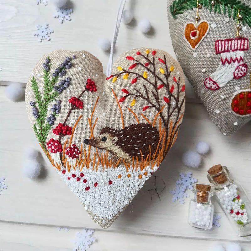 Rubbyoo Heart Embroidery Kit - Little Hedgehog | Winter Home Decor | Diy Animal Craft - image 2
