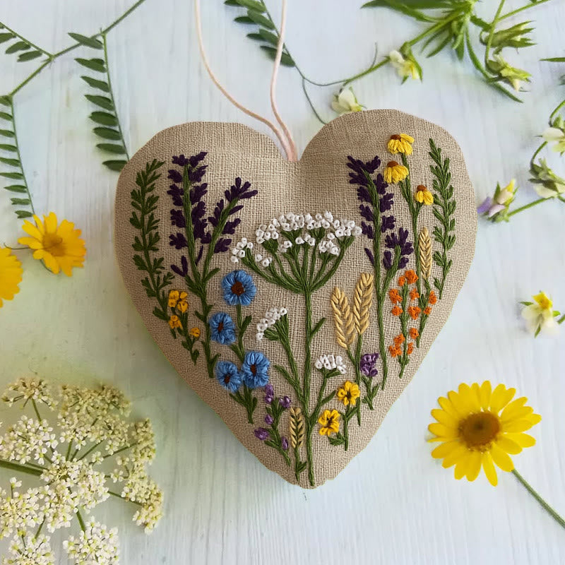 Rubbyoo Heart Embroidery Kit - Little Wildflower | Diy Floral Needlework | Unique Hanging Ornament - image 4