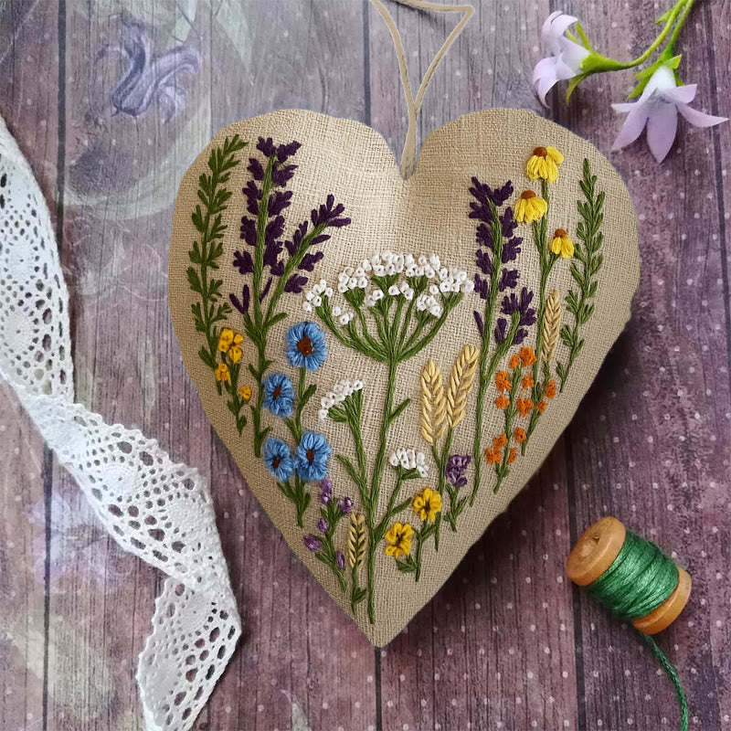 Rubbyoo Heart Embroidery Kit - Little Wildflower | Diy Floral Needlework | Unique Hanging Ornament - image 2